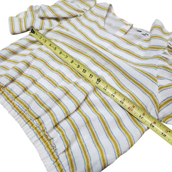 Anthro Moon River Linen Puffed Sleeve Top Crop Elastic Waist Yellow Stripe L - Picture 10 of 14